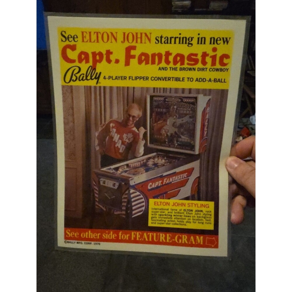 1976 Elton John Bally Capt. Fantastic Pinball Machine Promo Double Side Original